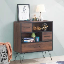 Tangkula 3-Tier Storage Cabinet, Wood File Cabinet with Drawers & 4 Metal Legs