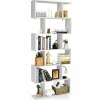 Tangkula 6-Tier Wooden Bookcase, S Shaped Bookshelf, 31.5''L x 9''W x 75''H, Display Shelf w/Anti-Tipping Device