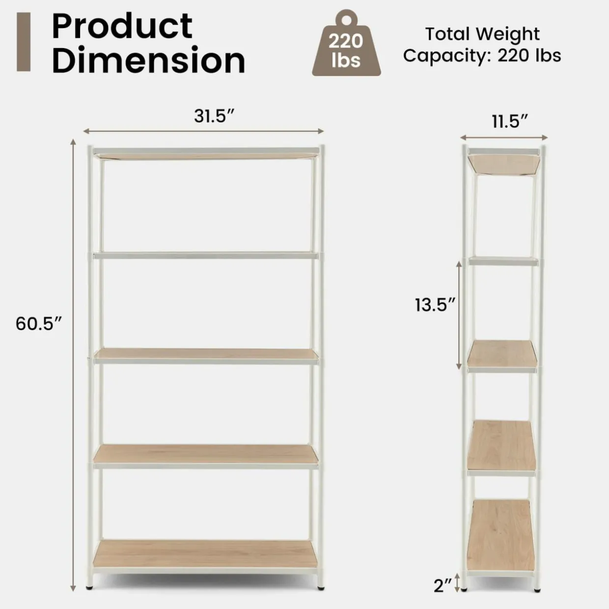 Tangkula 5-Tier Wooden Bookshelf