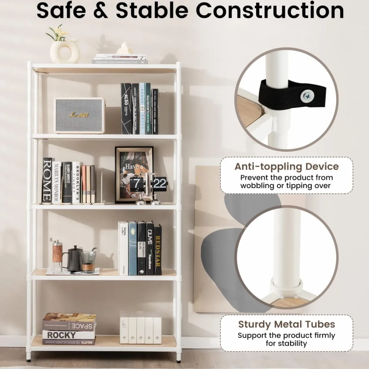 Tangkula 5-Tier Wooden Bookshelf