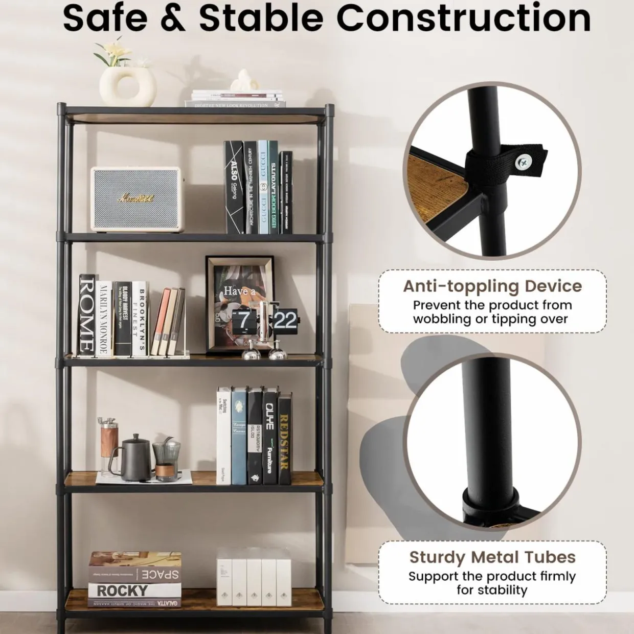 Tangkula 5-Tier Wooden Bookshelf