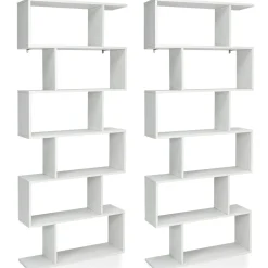 Tangkula 6-Tier Wooden Bookcase, S Shaped Bookshelf, 31.5''L x 9''W x 75''H, Display Shelf w/Anti-Tipping Device