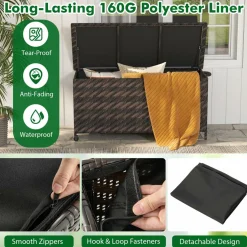Tangkula Tightly-Woven Rattan Deck Box, Patiojoy Storage Cabinet Container with Polyester Liner, 85 Gallon Indoor Outdoor Storage Bo