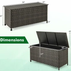 Tangkula Tightly-Woven Rattan Deck Box, Patiojoy Storage Cabinet Container with Polyester Liner, 85 Gallon Indoor Outdoor Storage Bo