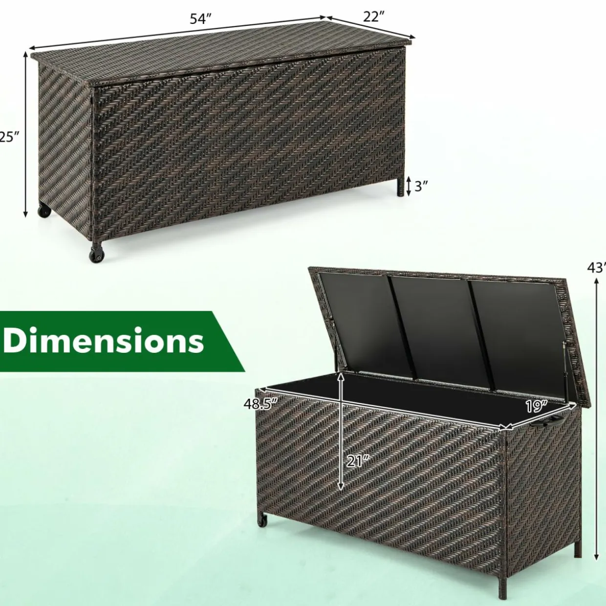 Tangkula Tightly-Woven Rattan Deck Box, Patiojoy Storage Cabinet Container with Polyester Liner, 85 Gallon Indoor Outdoor Storage Bo