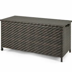 Tangkula Tightly-Woven Rattan Deck Box, Patiojoy Storage Cabinet Container with Polyester Liner, 85 Gallon Indoor Outdoor Storage Bo