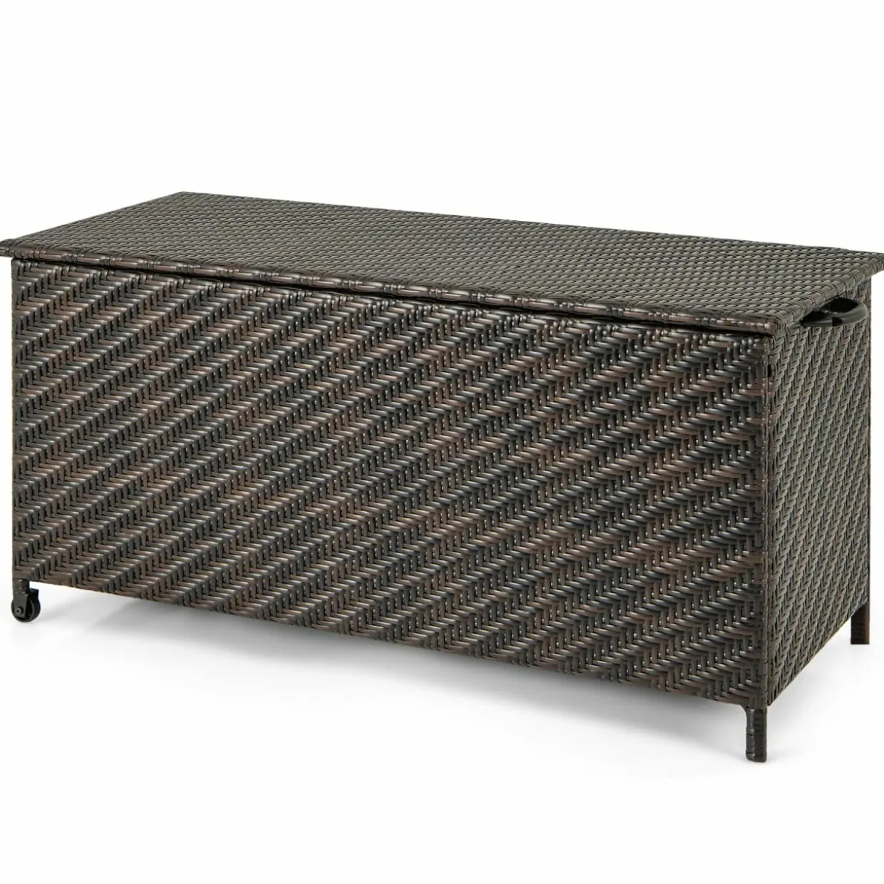 Tangkula Tightly-Woven Rattan Deck Box, Patiojoy Storage Cabinet Container with Polyester Liner, 85 Gallon Indoor Outdoor Storage Bo