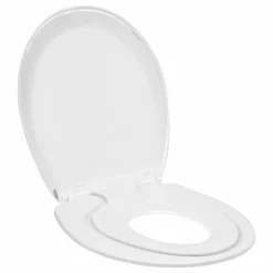 Tangkula Toilet Seat with Lid, Extra Build in Potty Training Child Seat, Slow Close, Round, Plastic, White