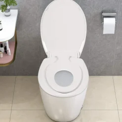 Tangkula Toilet Seat with Lid, Extra Build in Potty Training Child Seat, Slow Close, Round, Plastic, White