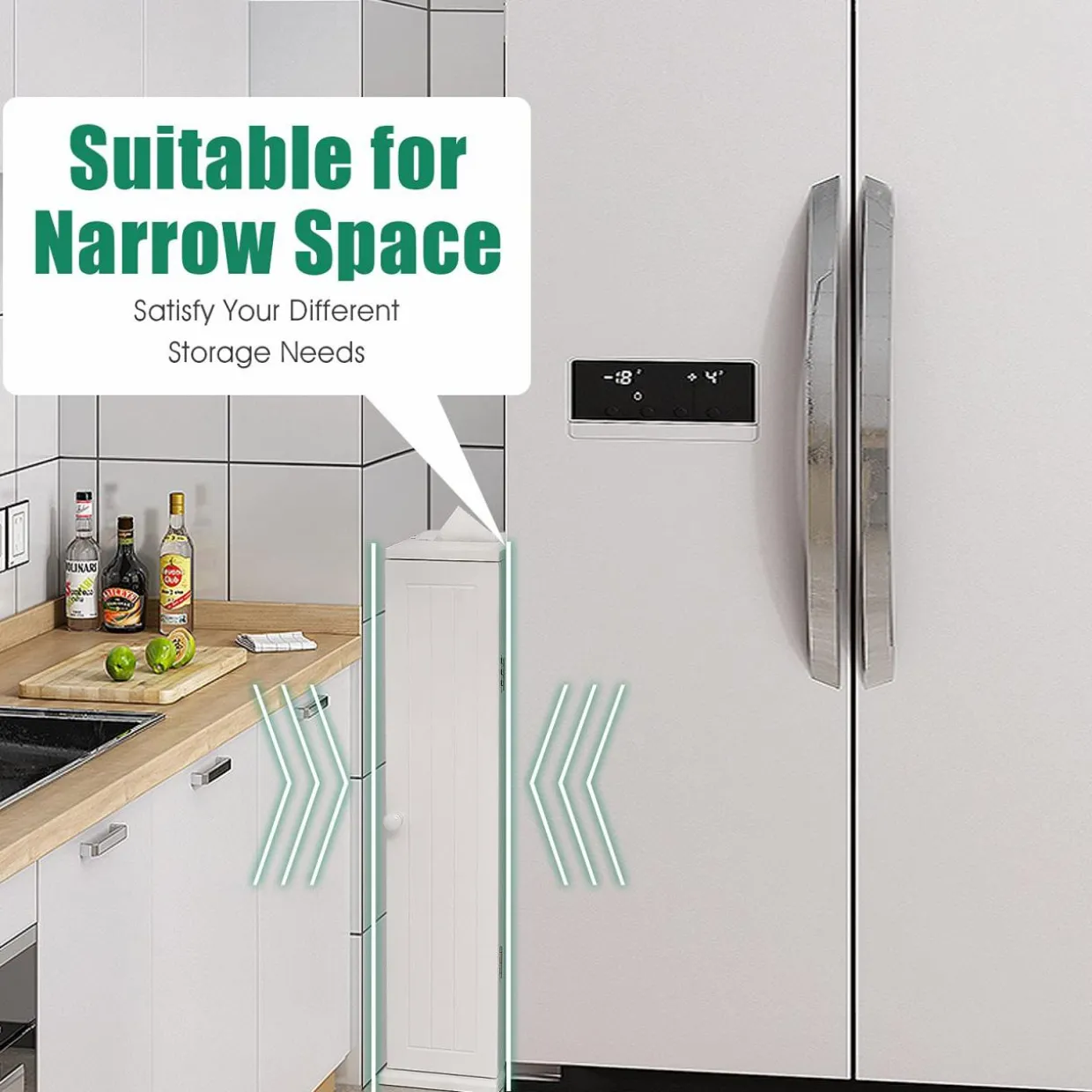 Tangkula Toilet Tissue Storage Tower, Free Standing Toilet Paper Holder with 4 Shelves, Bathroom Paper Storage Organizer with Door & Top Slot