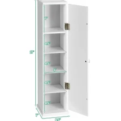Tangkula Toilet Tissue Storage Tower, Free Standing Toilet Paper Holder with 4 Shelves, Bathroom Paper Storage Organizer with Door & Top Slot