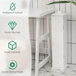 Tangkula Toilet Tissue Storage Tower, Free Standing Toilet Paper Holder with 4 Shelves, Bathroom Paper Storage Organizer with Door & Top Slot