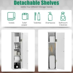 Tangkula Toilet Tissue Storage Tower, Free Standing Toilet Paper Holder with 4 Shelves, Bathroom Paper Storage Organizer with Door & Top Slot