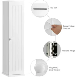 Tangkula Toilet Tissue Storage Tower, Free Standing Toilet Paper Holder with 4 Shelves, Bathroom Paper Storage Organizer with Door & Top Slot
