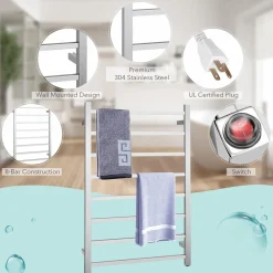 Tangkula Towel Warmer 8 Bars, Wall Mounted Electric Heated Towel Rack