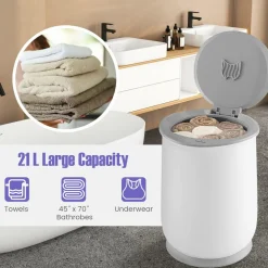 Tangkula Towel Warmer Bucket for Bathroom, 21L Flip-top Lid Towel Warmer Barrel