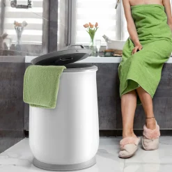Tangkula Towel Warmer Bucket for Bathroom, 21L Flip-top Lid Towel Warmer Barrel