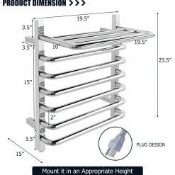 Tangkula Towel Warmer with Top Shelf, 10 Bars Wall Mounted Electric Heated Towel Rail for Bathroom