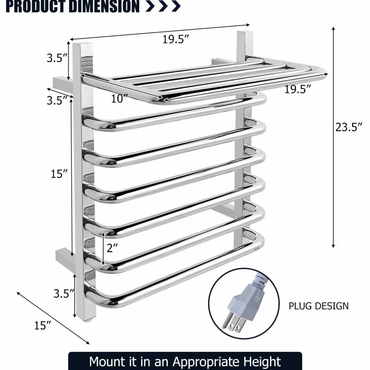 Tangkula Towel Warmer with Top Shelf, 10 Bars Wall Mounted Electric Heated Towel Rail for Bathroom