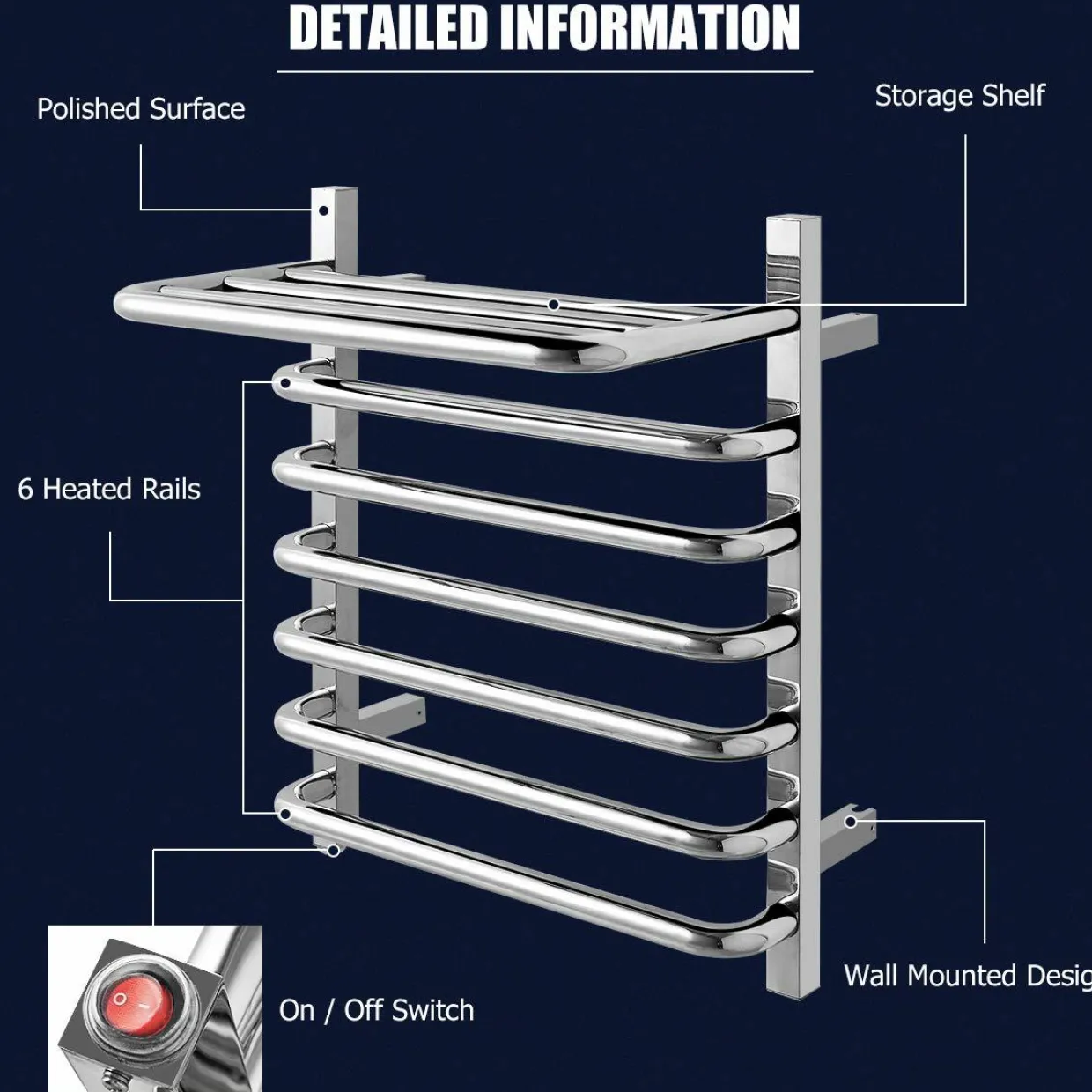 Tangkula Towel Warmer with Top Shelf, 10 Bars Wall Mounted Electric Heated Towel Rail for Bathroom