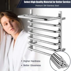 Tangkula Towel Warmer with Top Shelf, 10 Bars Wall Mounted Electric Heated Towel Rail for Bathroom