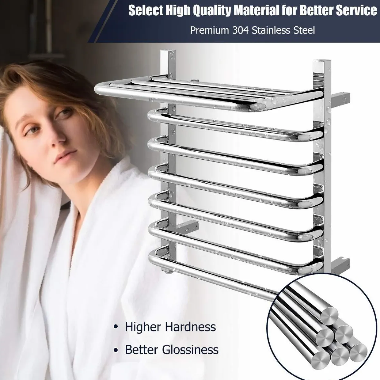 Tangkula Towel Warmer with Top Shelf, 10 Bars Wall Mounted Electric Heated Towel Rail for Bathroom