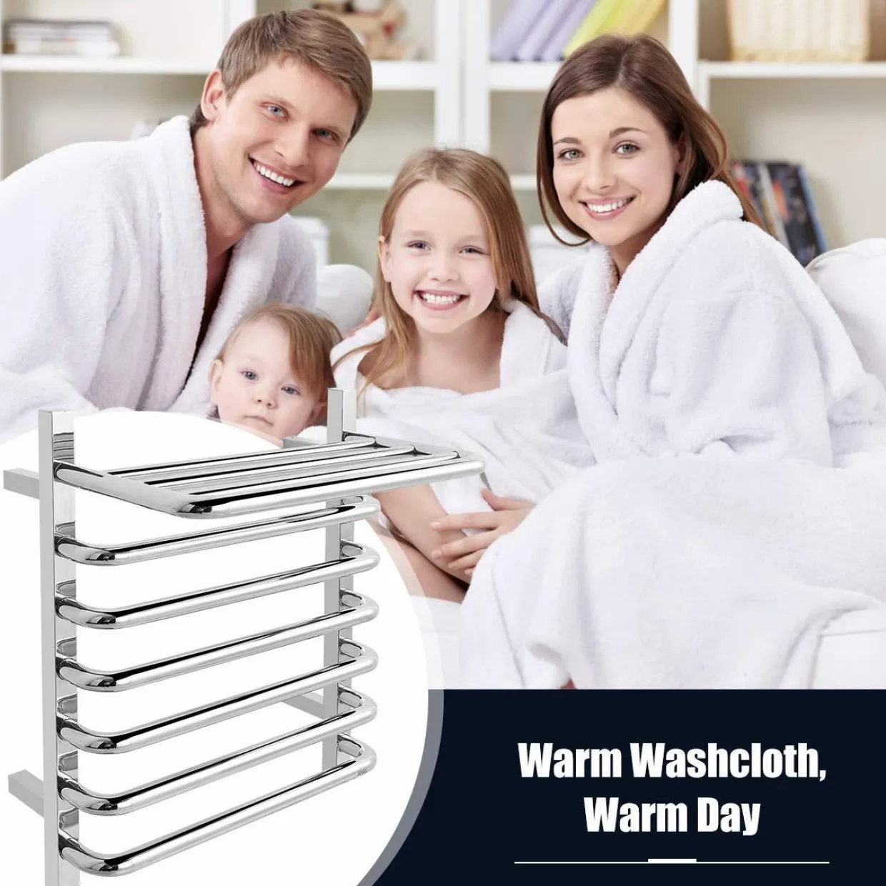 Tangkula Towel Warmer with Top Shelf, 10 Bars Wall Mounted Electric Heated Towel Rail for Bathroom