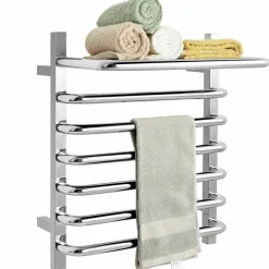Tangkula Towel Warmer with Top Shelf, 10 Bars Wall Mounted Electric Heated Towel Rail for Bathroom