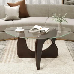 Tangkula Triangle Glass Coffee Table, Mid-Century Modern Center Table with Tempered Glass Top