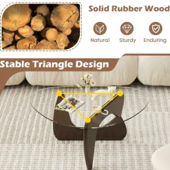 Tangkula Triangle Glass Coffee Table, Mid-Century Modern Center Table with Tempered Glass Top