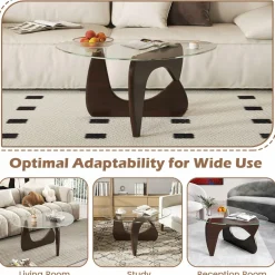 Tangkula Triangle Glass Coffee Table, Mid-Century Modern Center Table with Tempered Glass Top