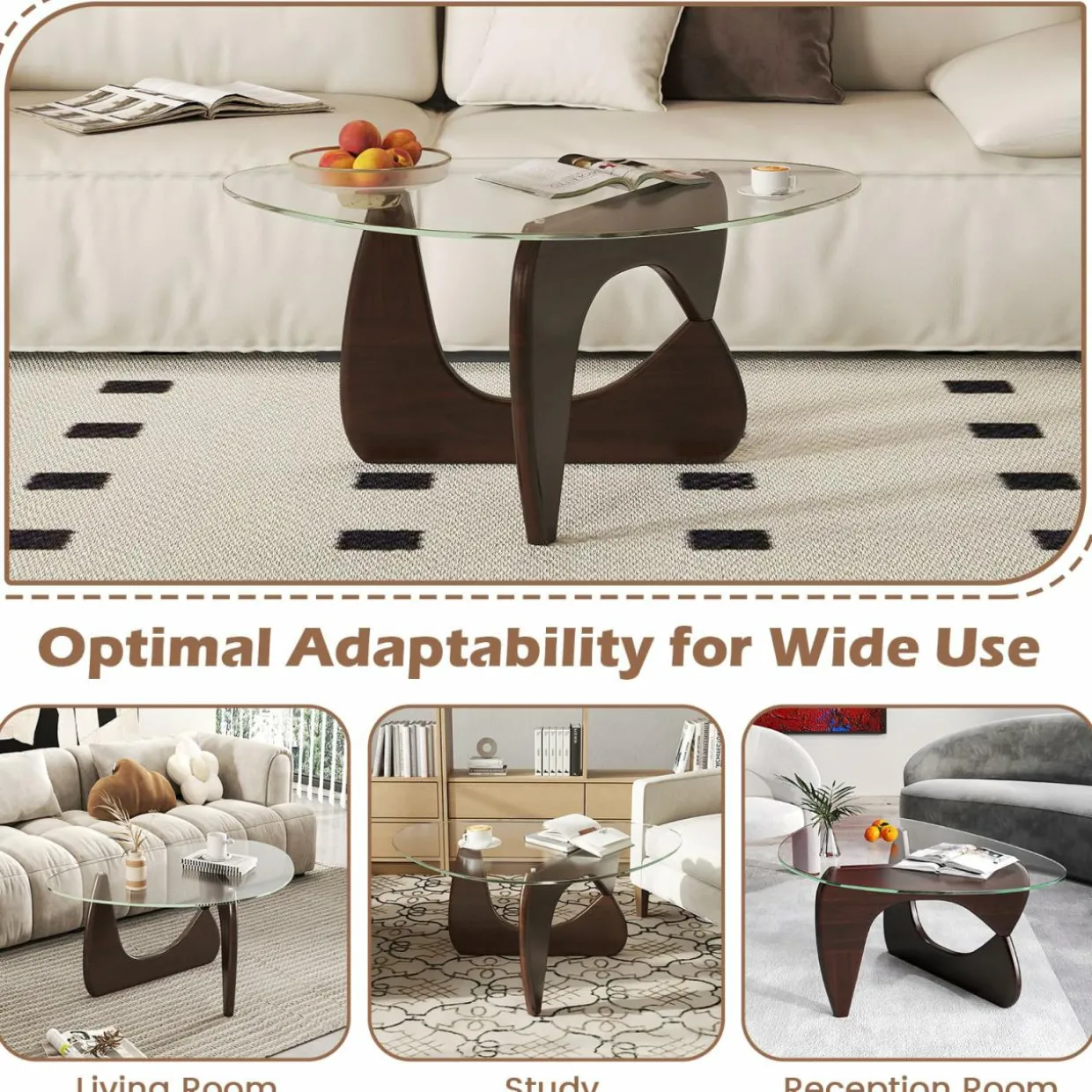 Tangkula Triangle Glass Coffee Table, Mid-Century Modern Center Table with Tempered Glass Top