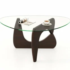 Tangkula Triangle Glass Coffee Table, Mid-Century Modern Center Table with Tempered Glass Top