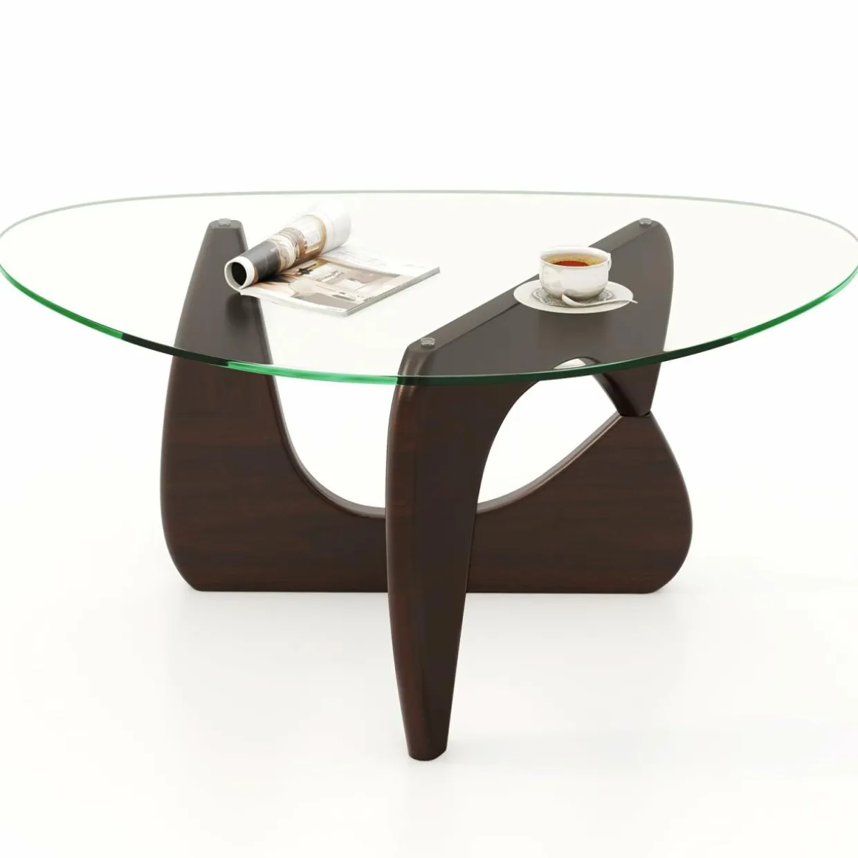 Tangkula Triangle Glass Coffee Table, Mid-Century Modern Center Table with Tempered Glass Top
