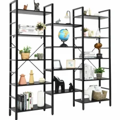 Tangkula Triple Wide 5-Tier Bookcase, Large Open Bookshelf, Display & Storage Shelf