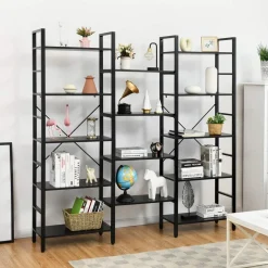 Tangkula Triple Wide 5-Tier Bookcase, Large Open Bookshelf, Display & Storage Shelf