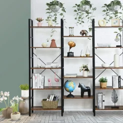 Tangkula Triple Wide 5-Tier Bookcase, Large Open Bookshelf, Display & Storage Shelf
