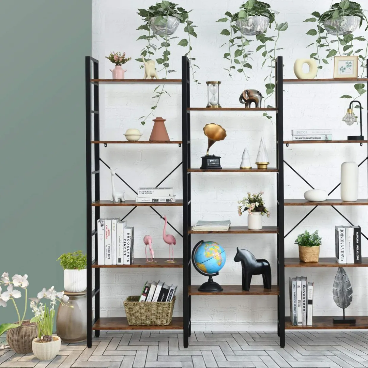 Tangkula Triple Wide 5-Tier Bookcase, Large Open Bookshelf, Display & Storage Shelf