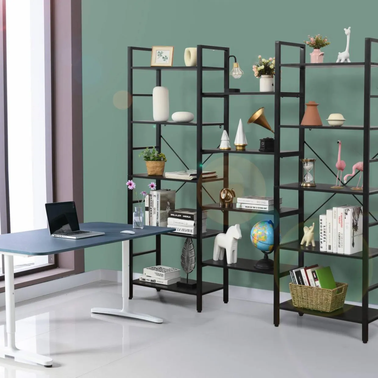 Tangkula Triple Wide 5-Tier Bookcase, Large Open Bookshelf, Display & Storage Shelf