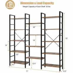 Tangkula Triple Wide 5-Tier Bookcase, Large Open Bookshelf, Display & Storage Shelf
