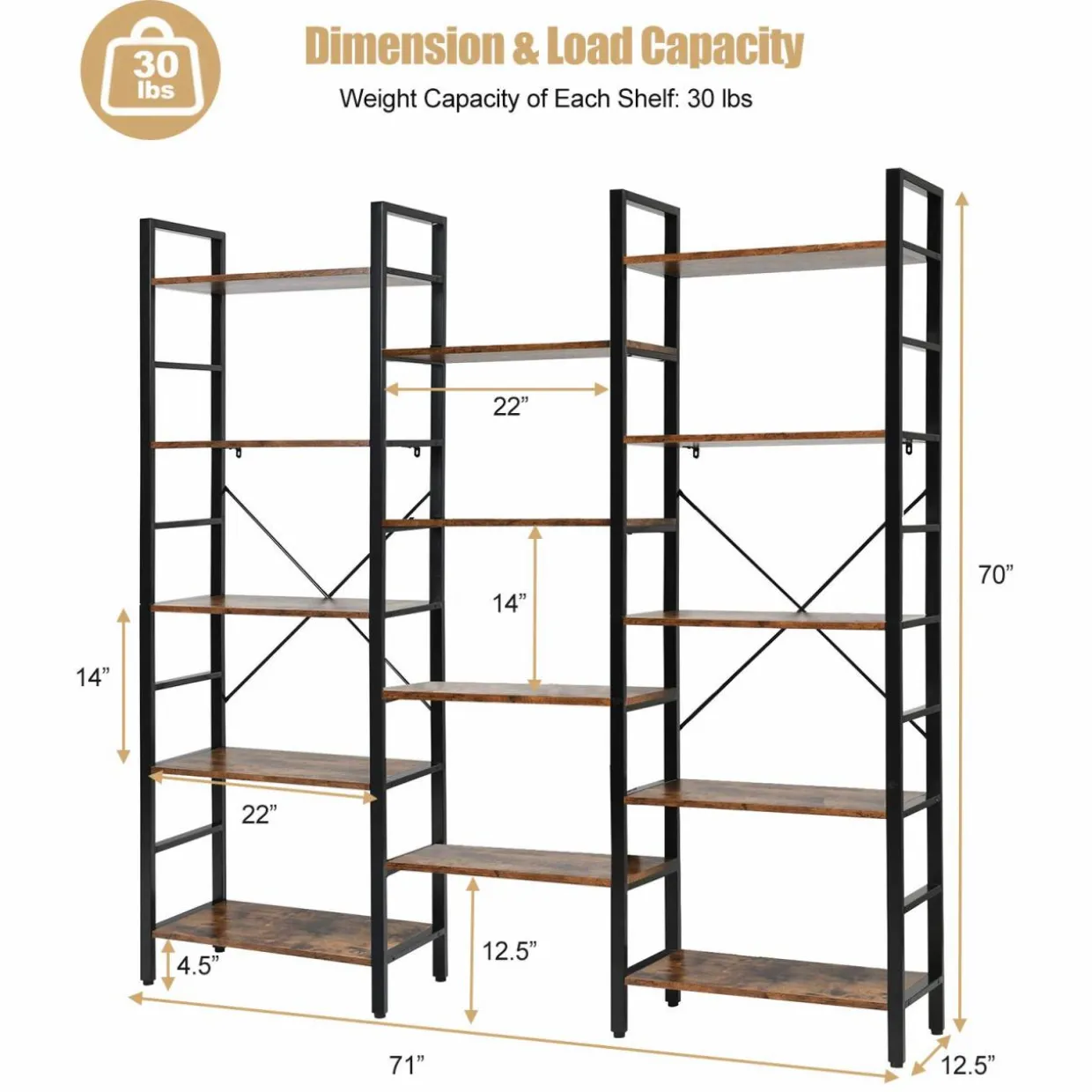 Tangkula Triple Wide 5-Tier Bookcase, Large Open Bookshelf, Display & Storage Shelf