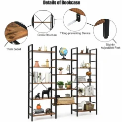 Tangkula Triple Wide 5-Tier Bookcase, Large Open Bookshelf, Display & Storage Shelf