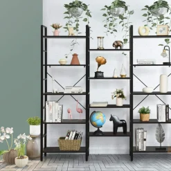 Tangkula Triple Wide 5-Tier Bookcase, Large Open Bookshelf, Display & Storage Shelf
