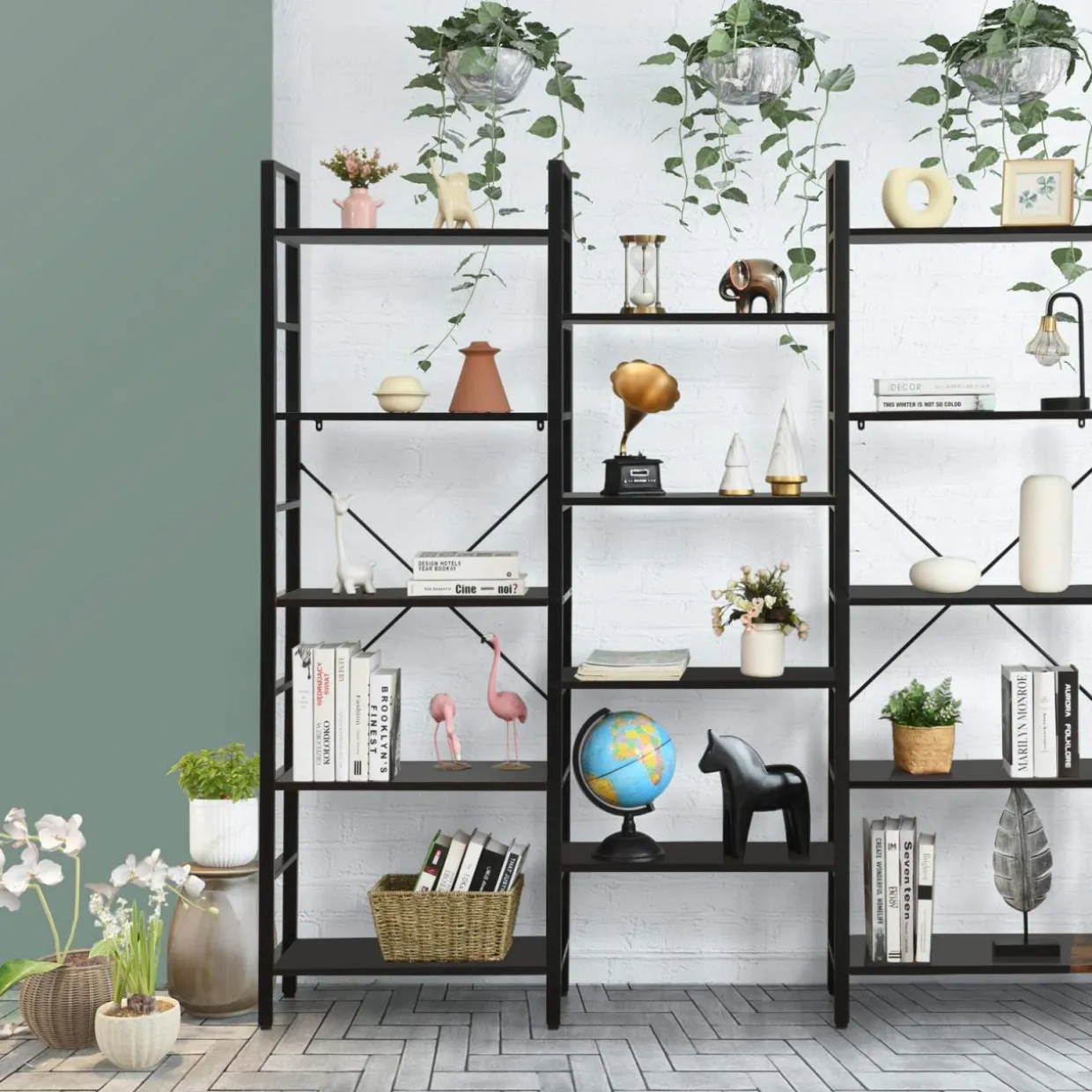 Tangkula Triple Wide 5-Tier Bookcase, Large Open Bookshelf, Display & Storage Shelf