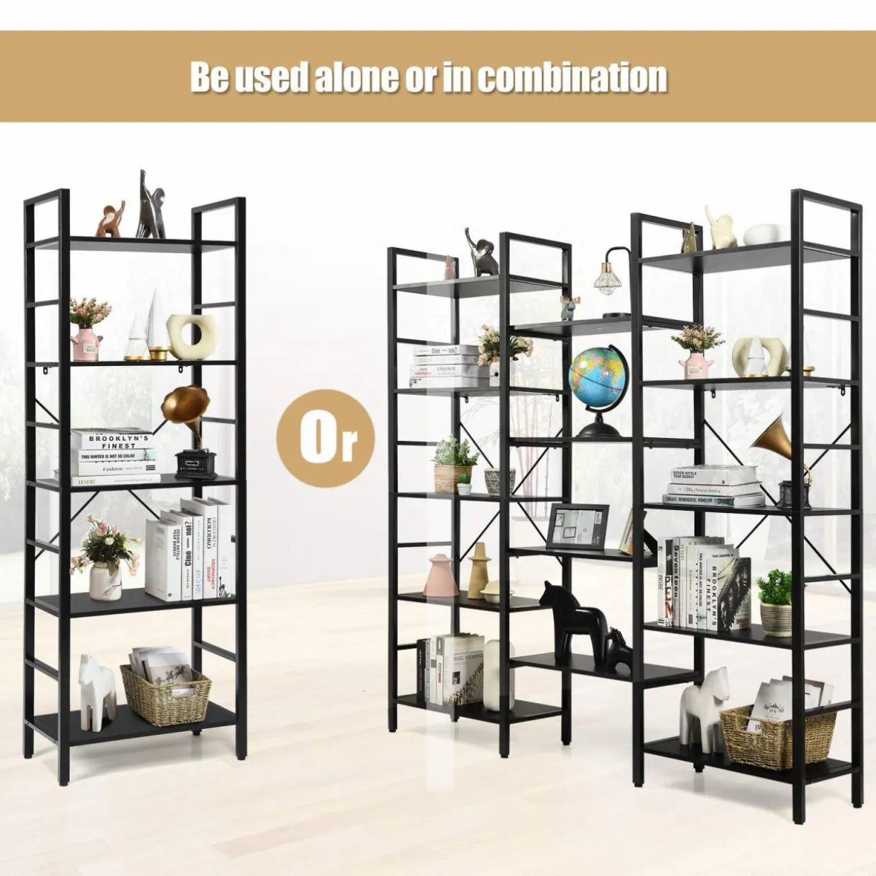 Tangkula Triple Wide 5-Tier Bookcase, Large Open Bookshelf, Display & Storage Shelf