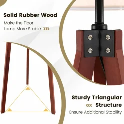 Tangkula Tripod Floor Lamp, Mid Century Wood Standing Lamp with Storage Shelves