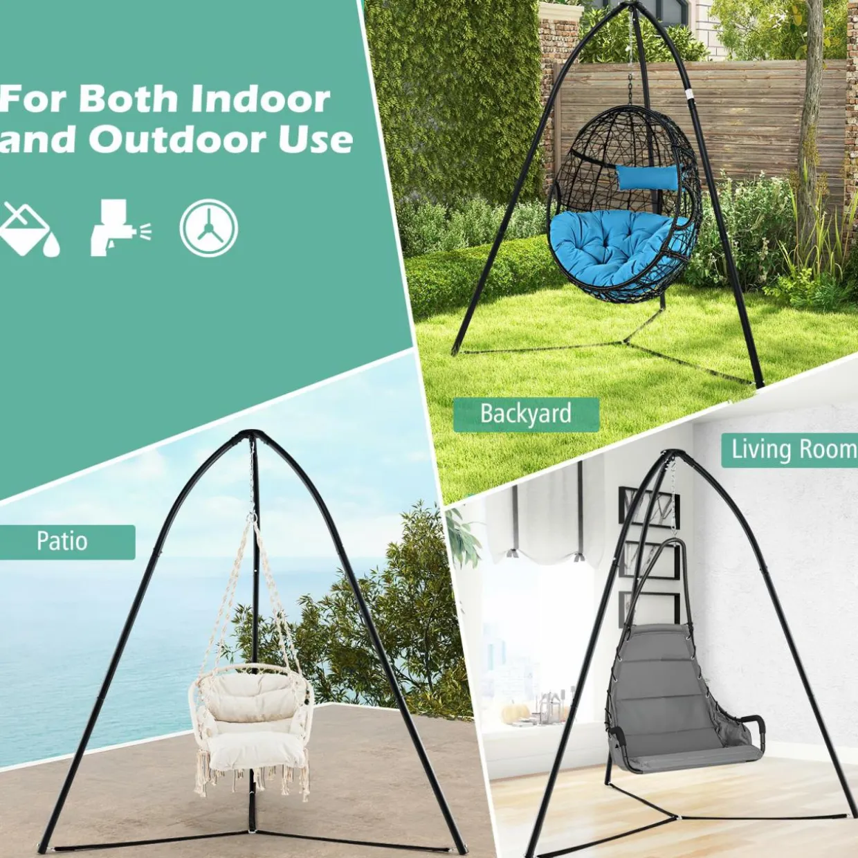 Tangkula Tripod Hammock Chair Stand, Heavy-Duty Metal Hammock Swing Stand for Hanging Chair