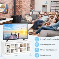 Tangkula TV Stand Cabinet, Modern Wood Large Wide Entertainment Center for TV up to 50