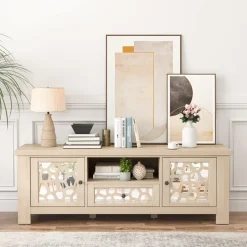 Tangkula TV Stand for 60 Inch TVs, Retro Entertainment Center, TV Console Cabinet w/Open Shelf & Drawer & Cable Hole