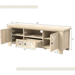 Tangkula TV Stand for 60 Inch TVs, Retro Entertainment Center, TV Console Cabinet w/Open Shelf & Drawer & Cable Hole